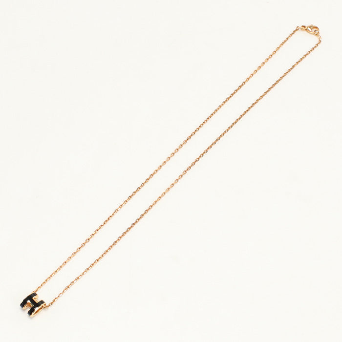 Hermès– Mini Pop H Necklace – Black Enamel, Gold Plated –