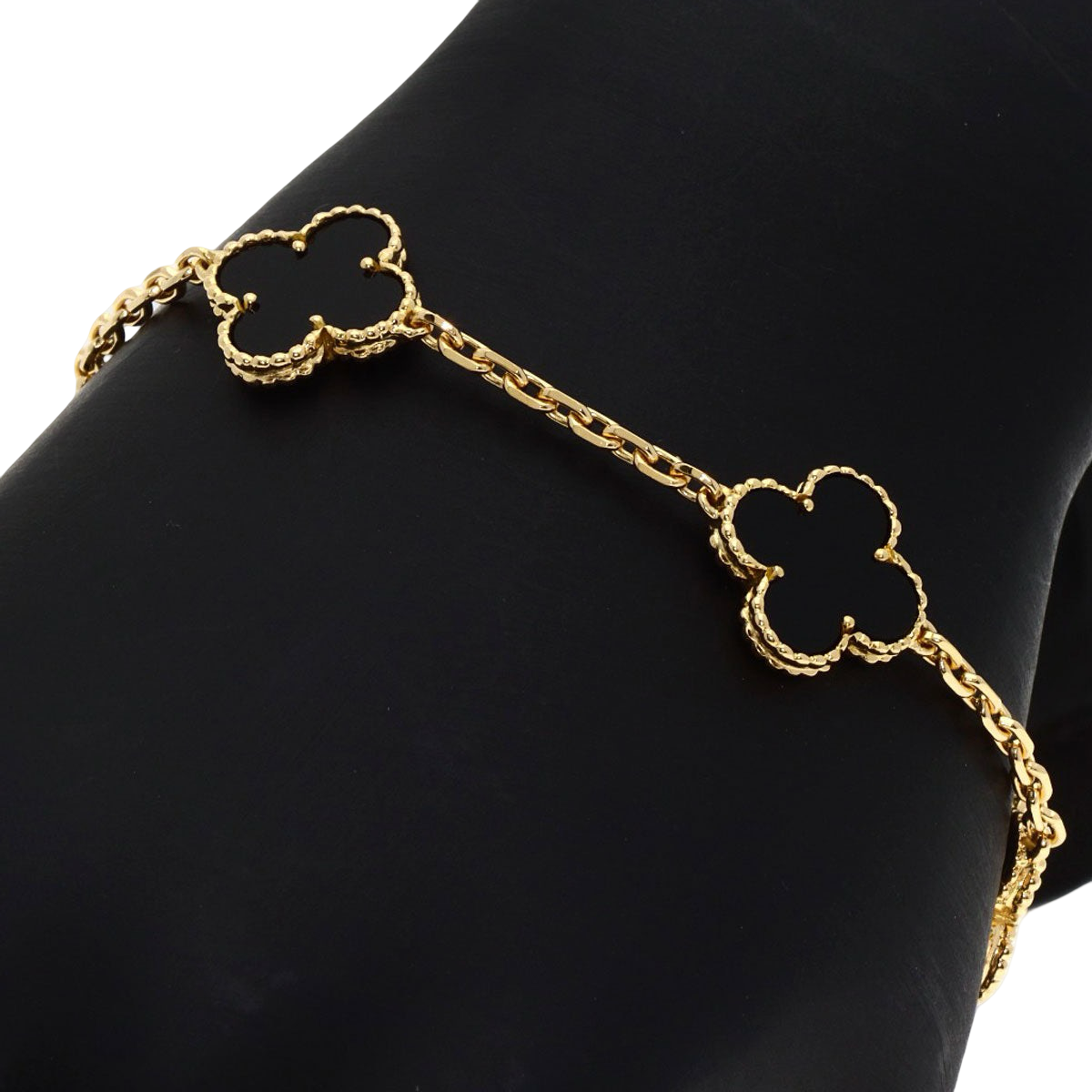 VAN CLEEF & ARPELS – Vintage Alhambra 5P Onyx Bracelet – 18K Yellow Gold