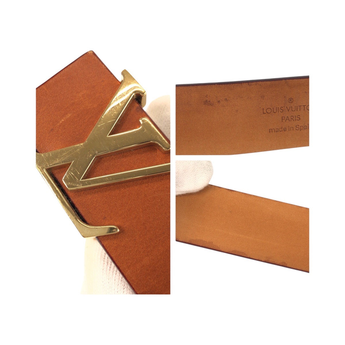 Louis Vuitton Sunture Belt Size: 36 Brown Leather with Metal LV Initial Buckle