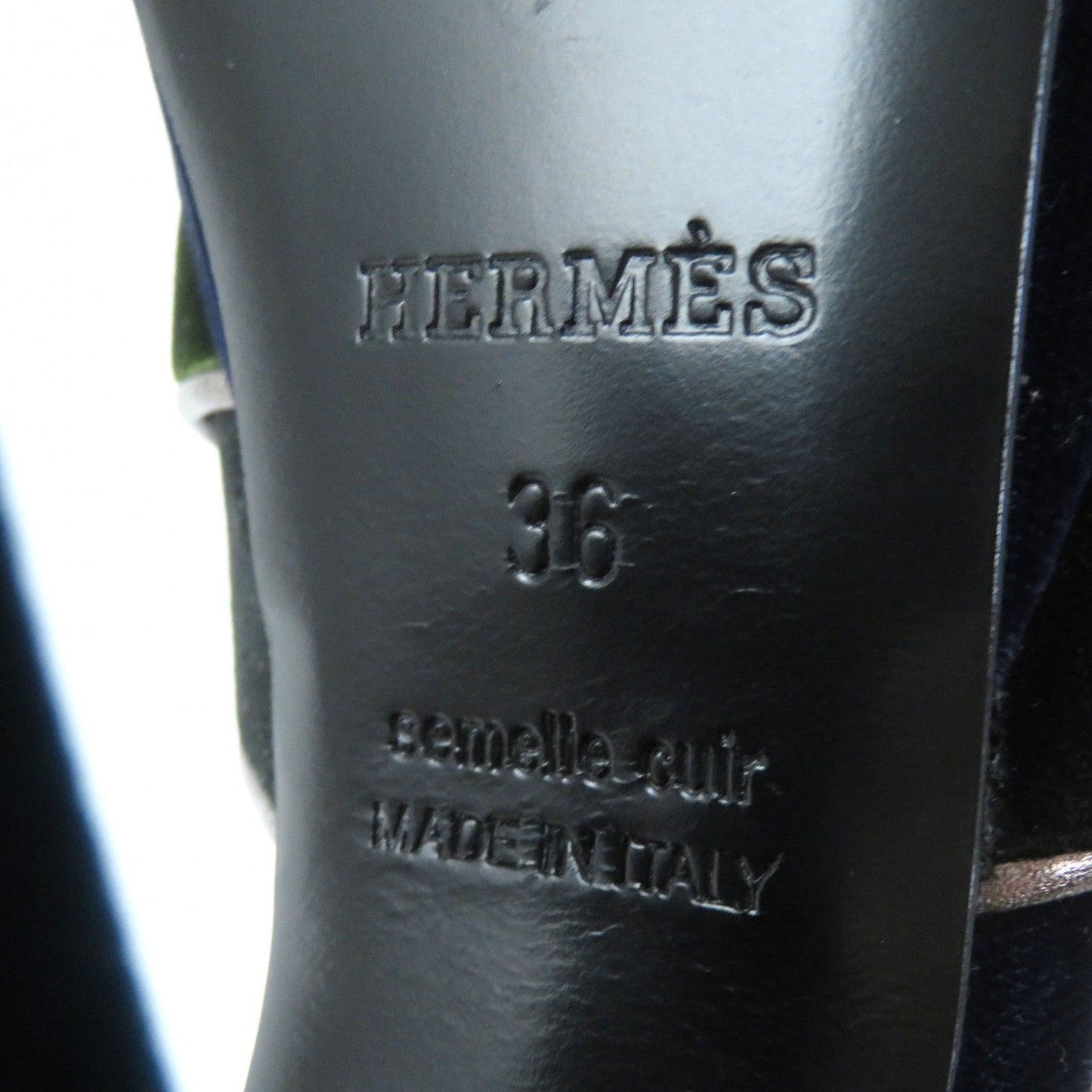 HERMÈS Violetta Ankle Strap Chunky Heel Sandals in Navy Velor, Size 36