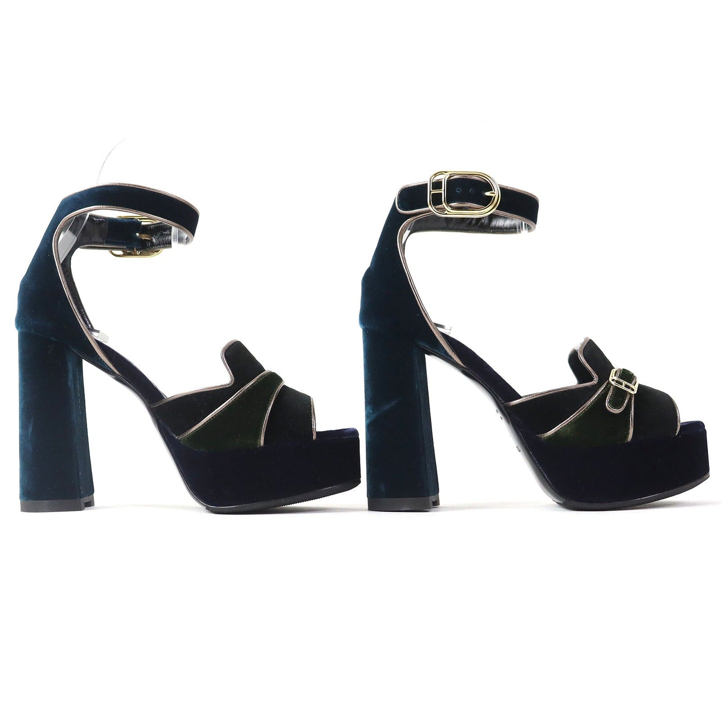 HERMÈS Violetta Ankle Strap Chunky Heel Sandals in Navy Velor, Size 36