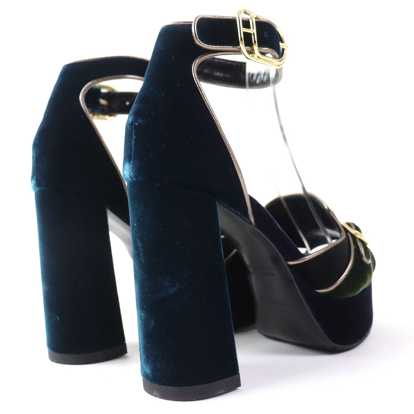 HERMÈS Violetta Ankle Strap Chunky Heel Sandals in Navy Velor, Size 36