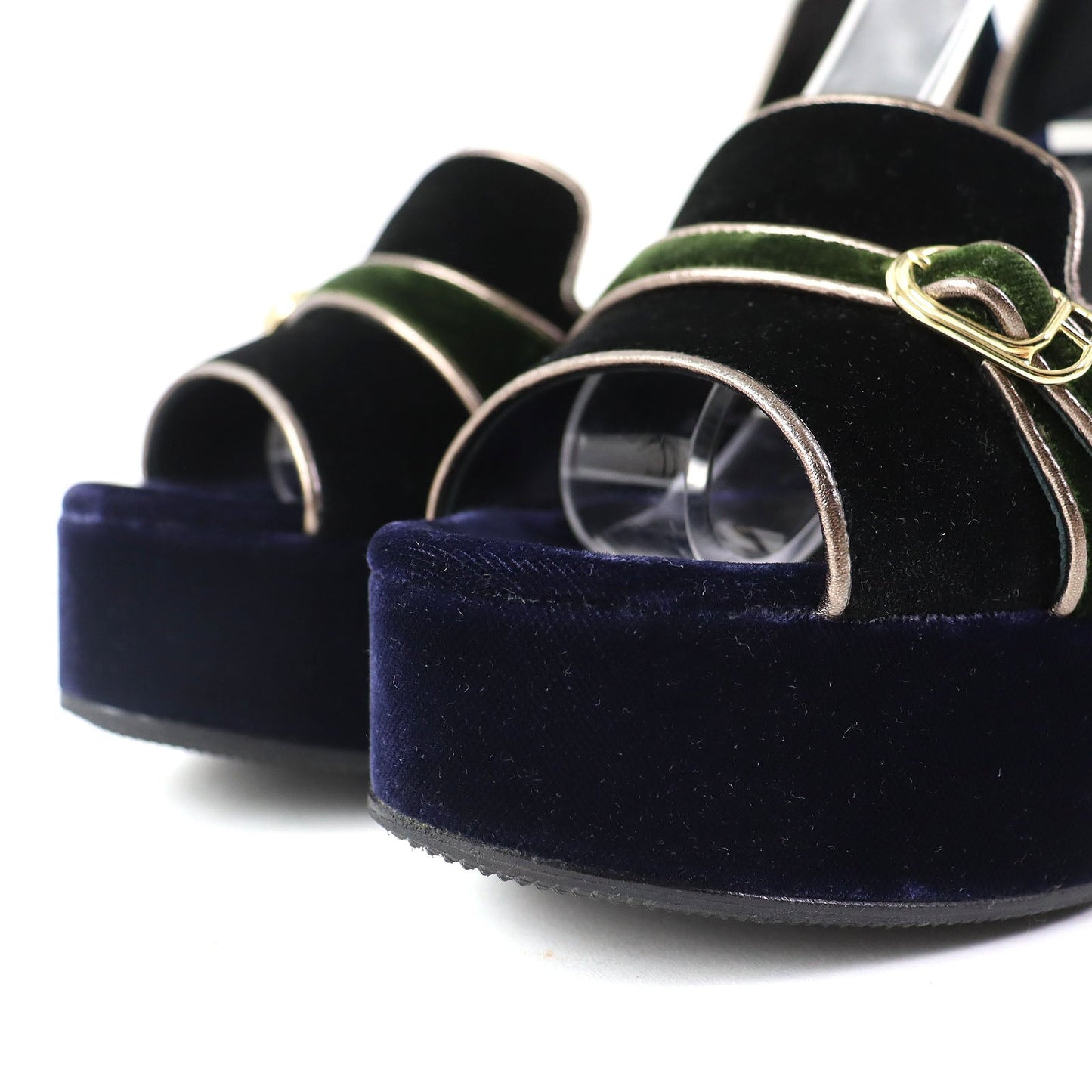 HERMÈS Violetta Ankle Strap Chunky Heel Sandals in Navy Velor, Size 36