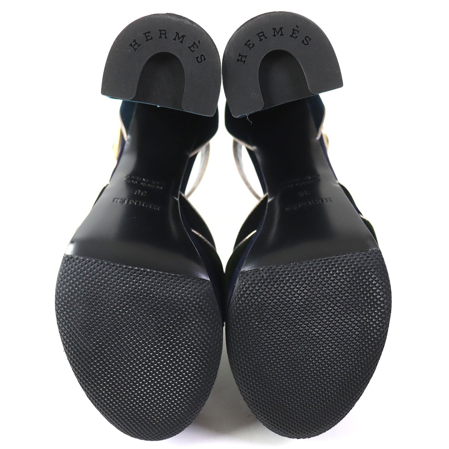 HERMÈS Violetta Ankle Strap Chunky Heel Sandals in Navy Velor, Size 36