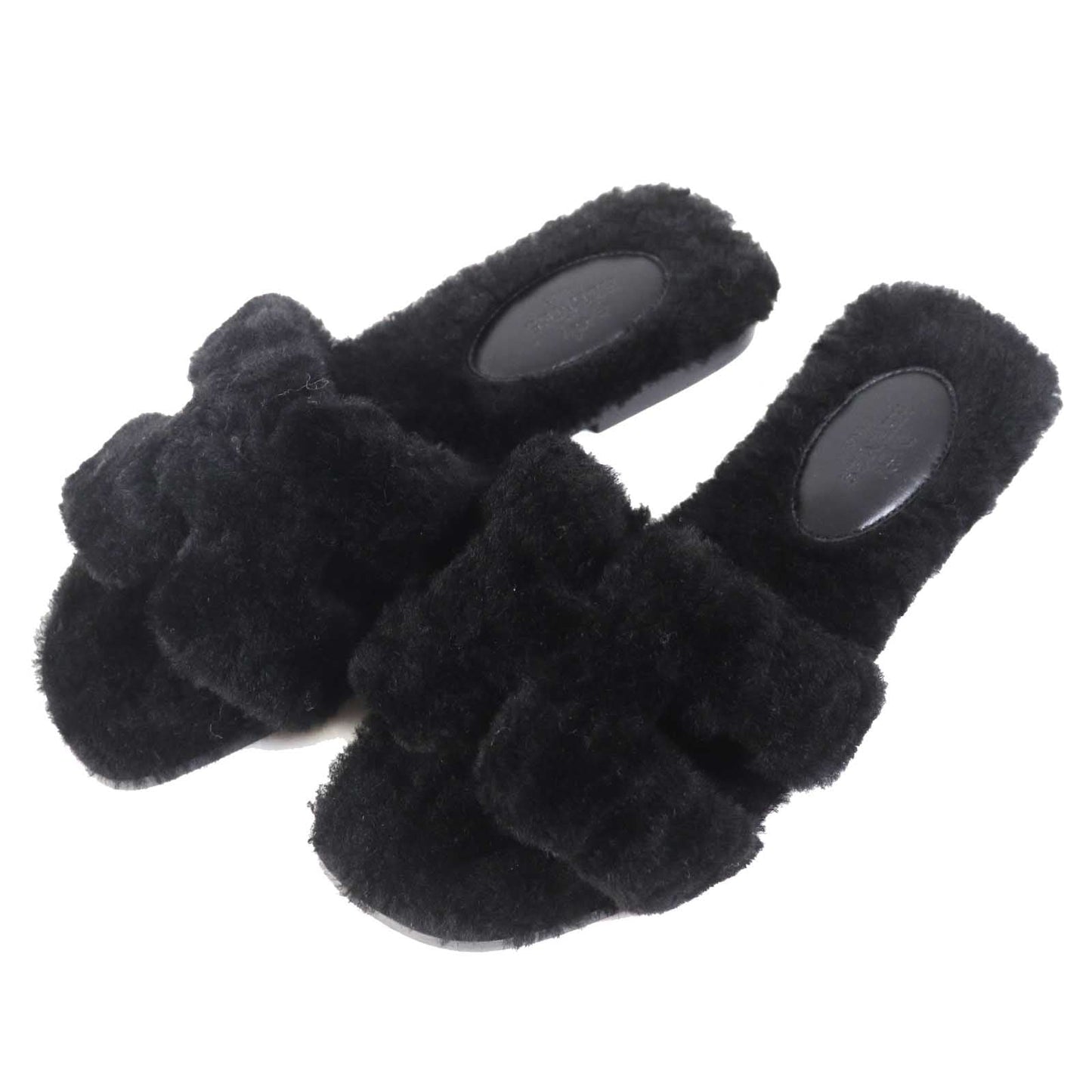 Hermès Oran Sandals in Black Mouton Shearling – Size 35,