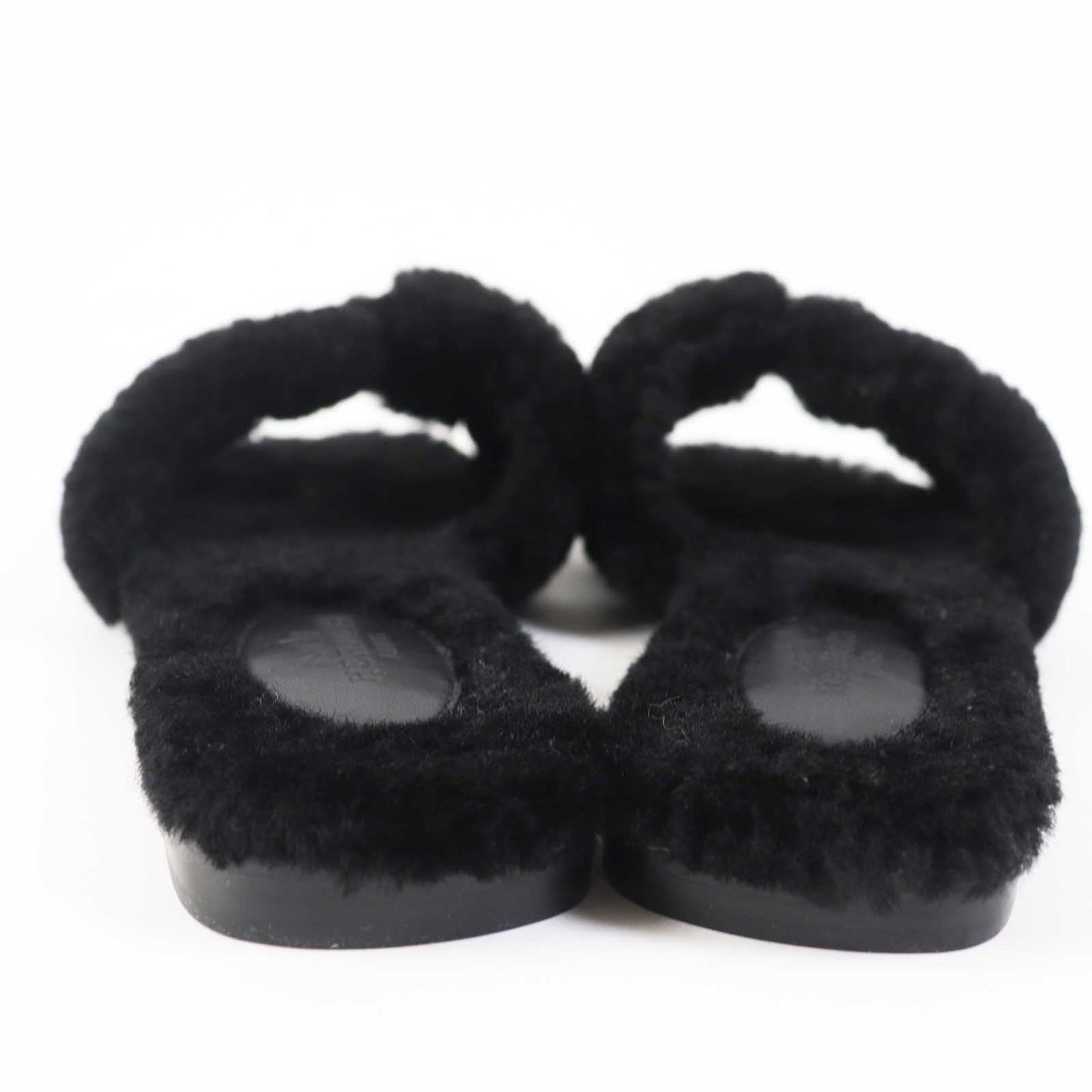 Hermès Oran Sandals in Black Mouton Shearling – Size 35,