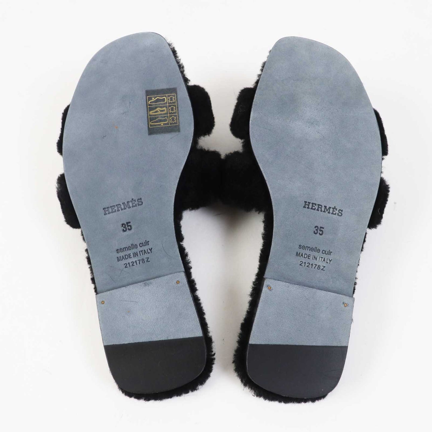 Hermès Oran Sandals in Black Mouton Shearling – Size 35,