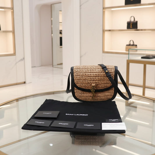 SAINT LAURENT – Kaia Shoulder Bag – Natural Raffia & Black Leather – Italy – 100% Authentic Previously Owned Pristine Condition ~39% Off MSRP