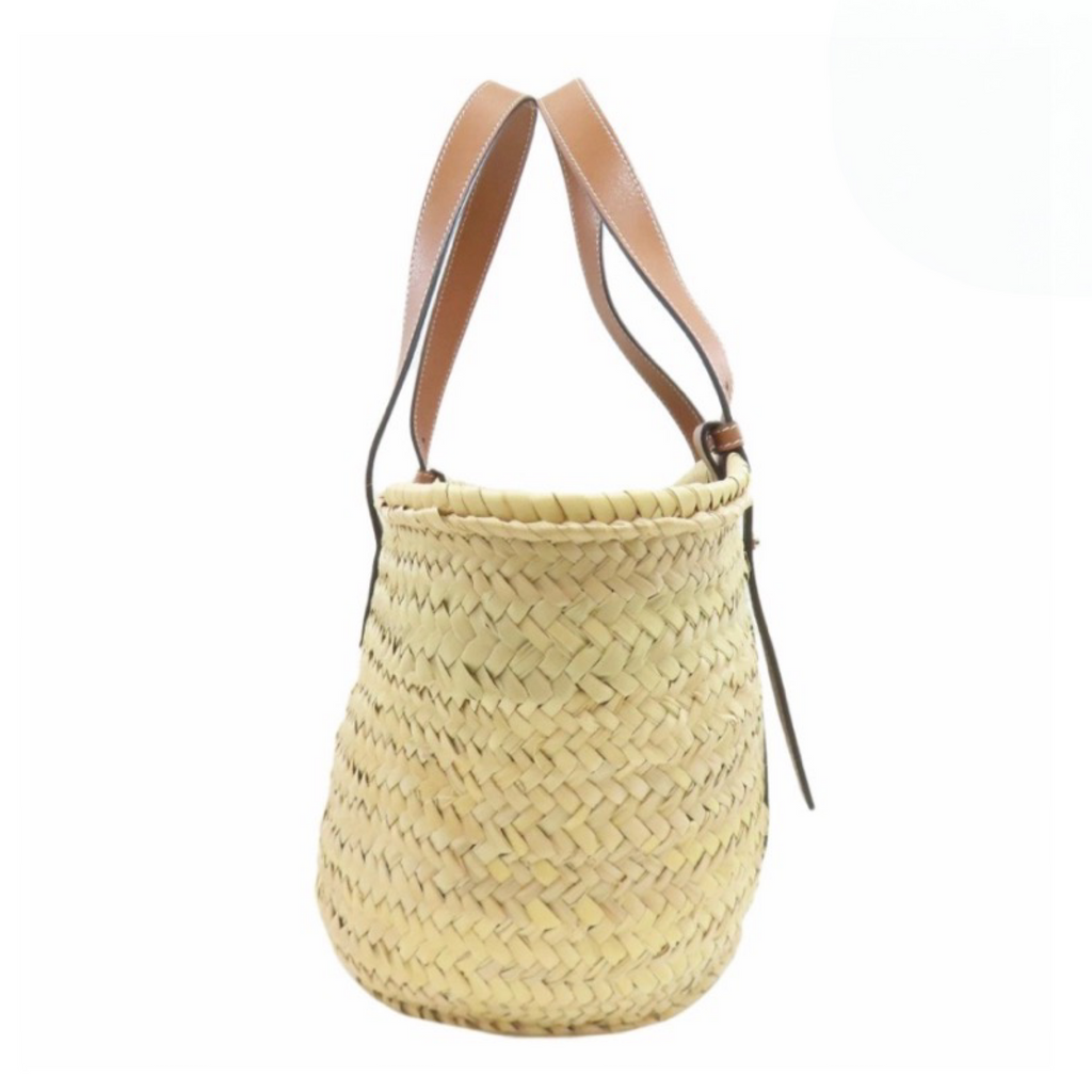 LOEWE Raffia Basket Tote Bag Natural Beige & Tan Leather – Previously Owned Authentic