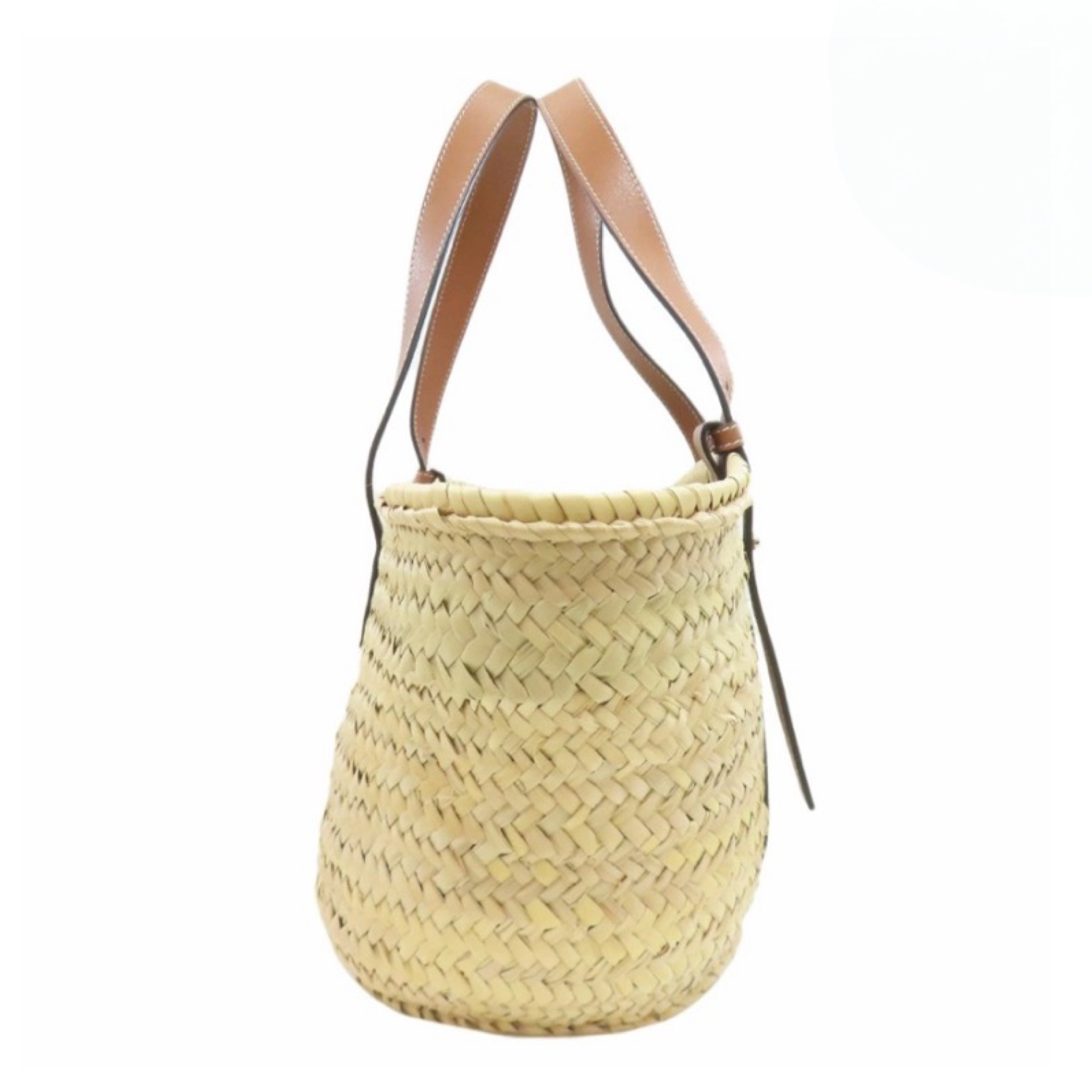 LOEWE Raffia Basket Tote Bag Natural Beige & Tan Leather – Previously Owned Authentic