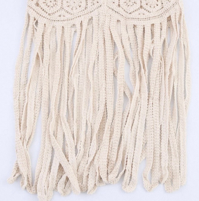 Off-White Embroidered Crochet Fringe Maxi Skirt