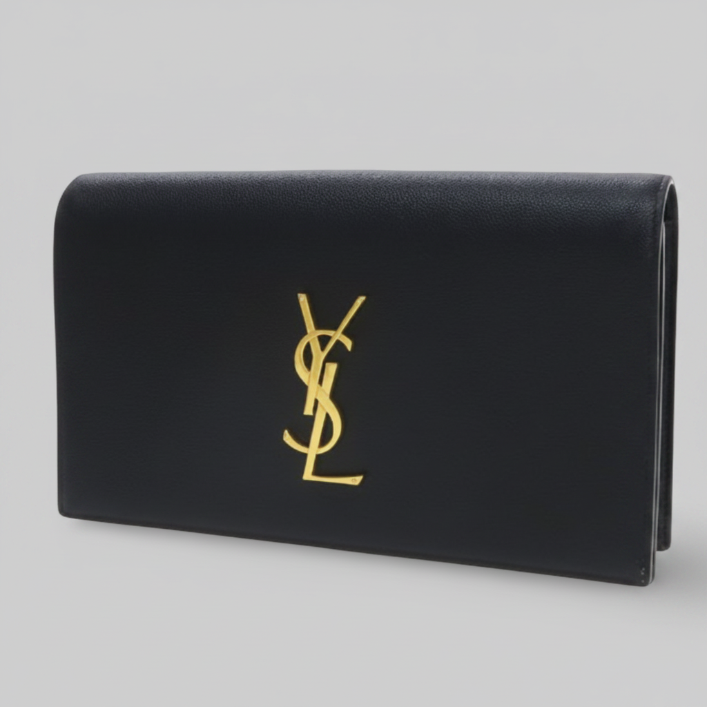 Saint Laurent Paris Clutch Bag Black Leather Previously Owned Authentic