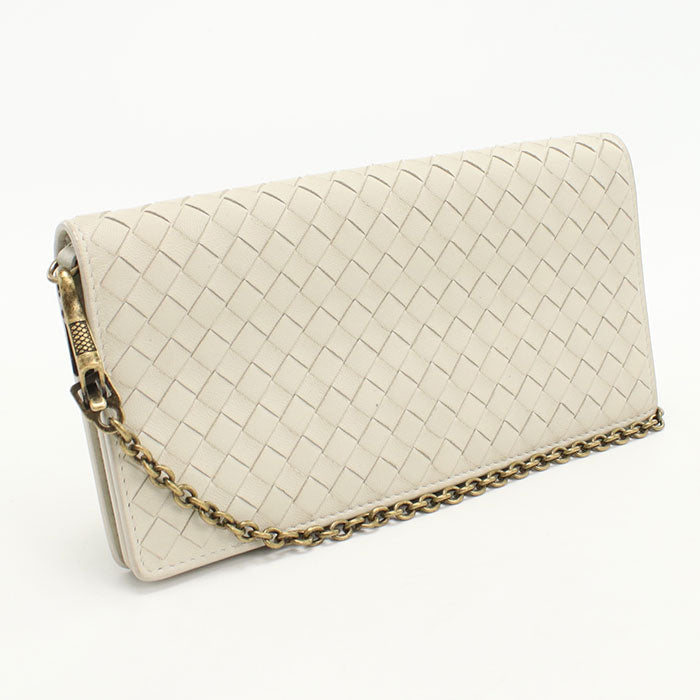 BOTTEGA VENETA – Intrecciato Leather Chain Wallet – White – 100% Authentic ✨lPreviously Owned Very Good Condition ~34% Off MSRP