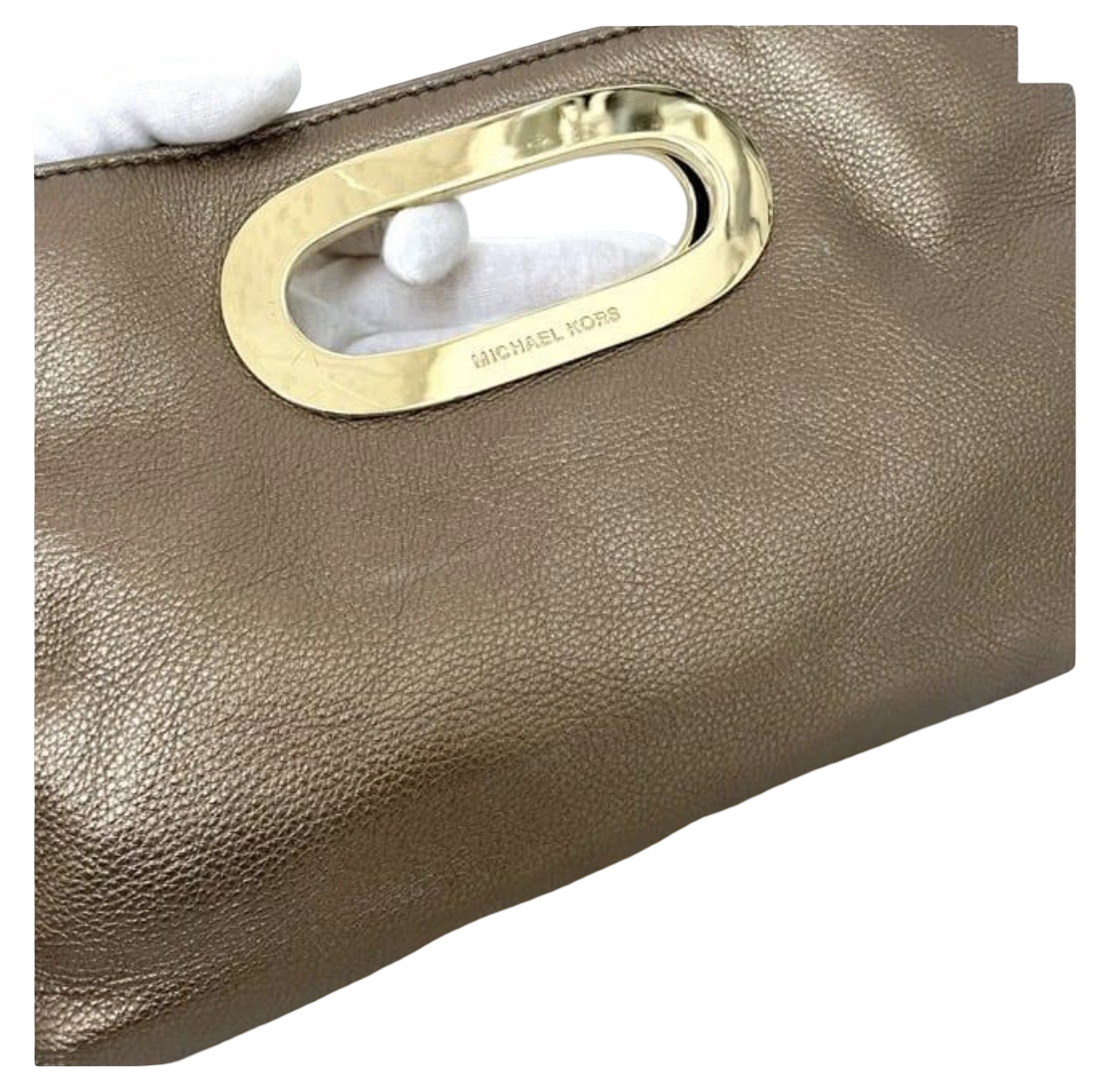 Michael Kors Leather Clutch Bag Brown Gold Hardware Previously Owned Authentic