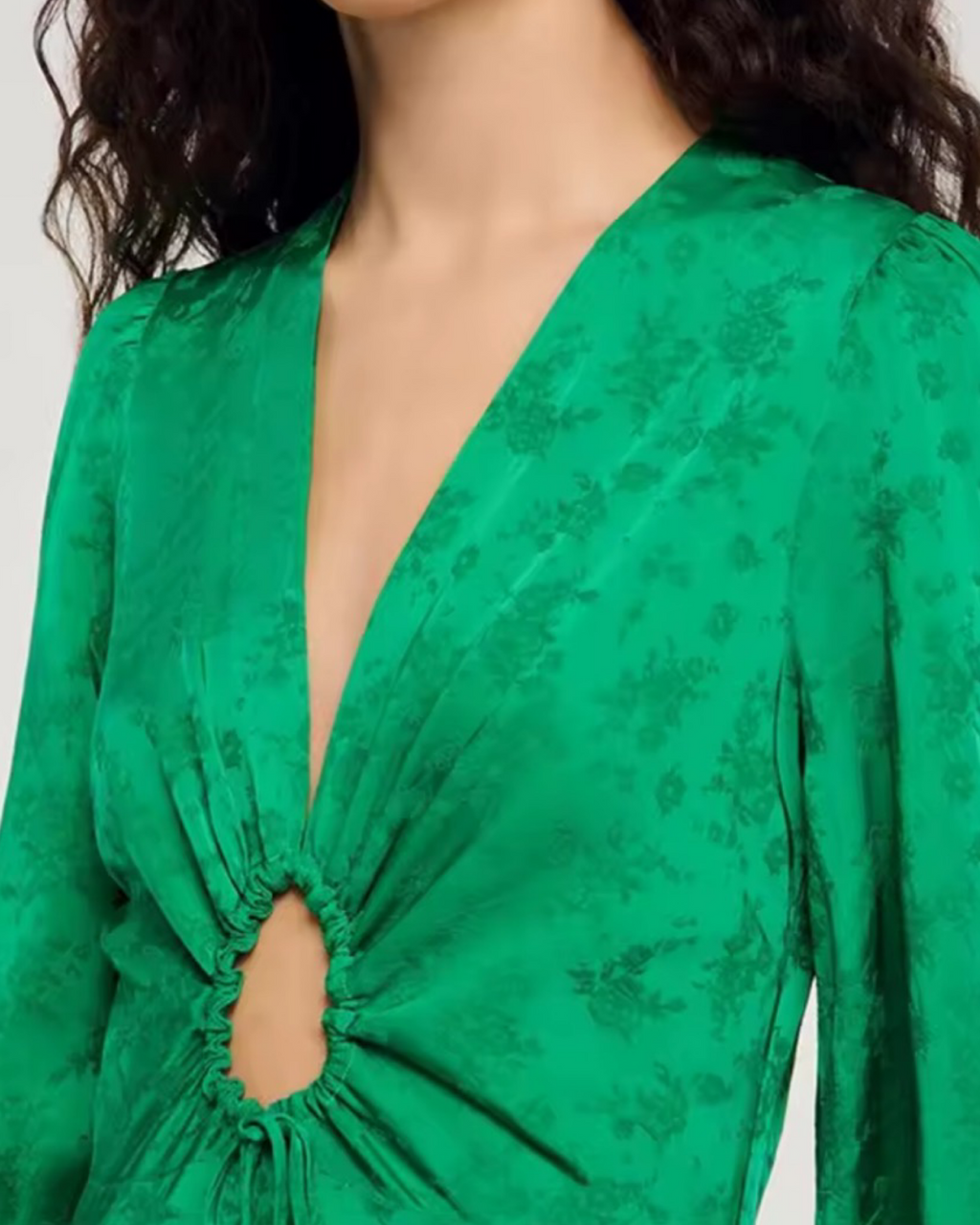 Zimmermann-Inspired Green V-Neck Midi Dress – Vintage Style Three-Quarter Sleeve A-Line Dress