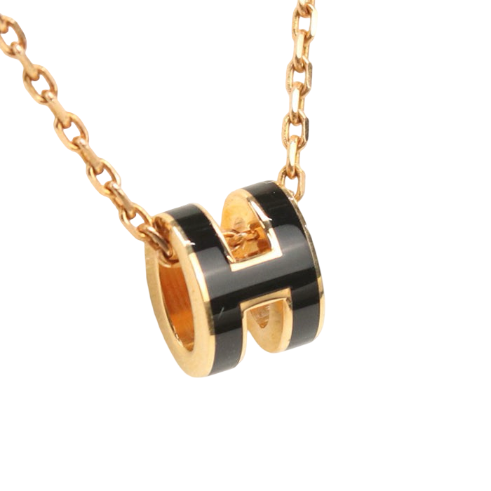 Hermès– Mini Pop H Necklace  – Black Enamel, Gold Plated –
