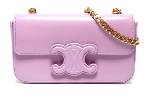 CELINE Triomphe Chain | Shoulder Bag Pink Shiny Calfskin | Authentic Previously Owned