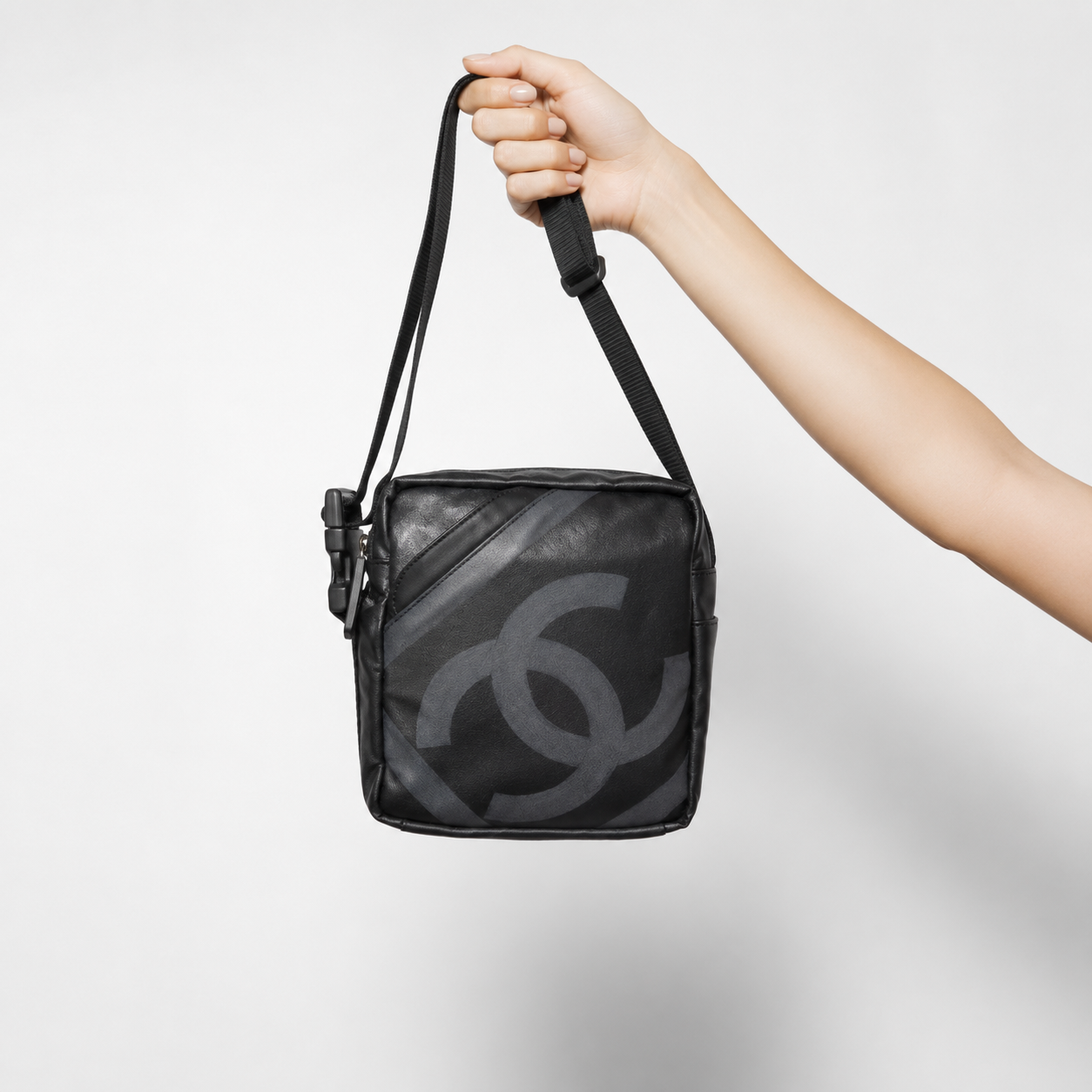 CHANEL Sport Line Black Coated Canvas Crossbody Bag Authentic Previously Owned / Unisex