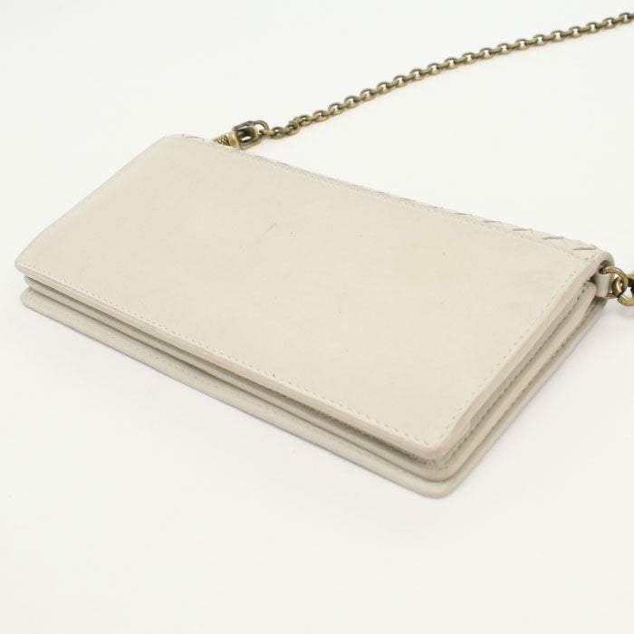 BOTTEGA VENETA – Intrecciato Leather Chain Wallet – White – 100% Authentic ✨lPreviously Owned Very Good Condition ~34% Off MSRP