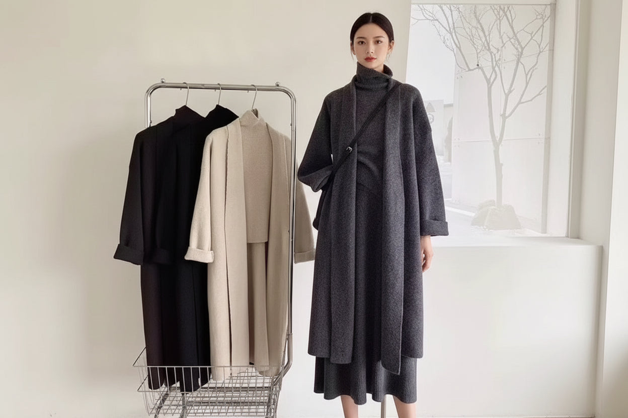 Women's 3-Piece Knit
Sweater Set - Long Cardigan, Sleeveless Top & Midi Skirt - Winter Soft lounge set