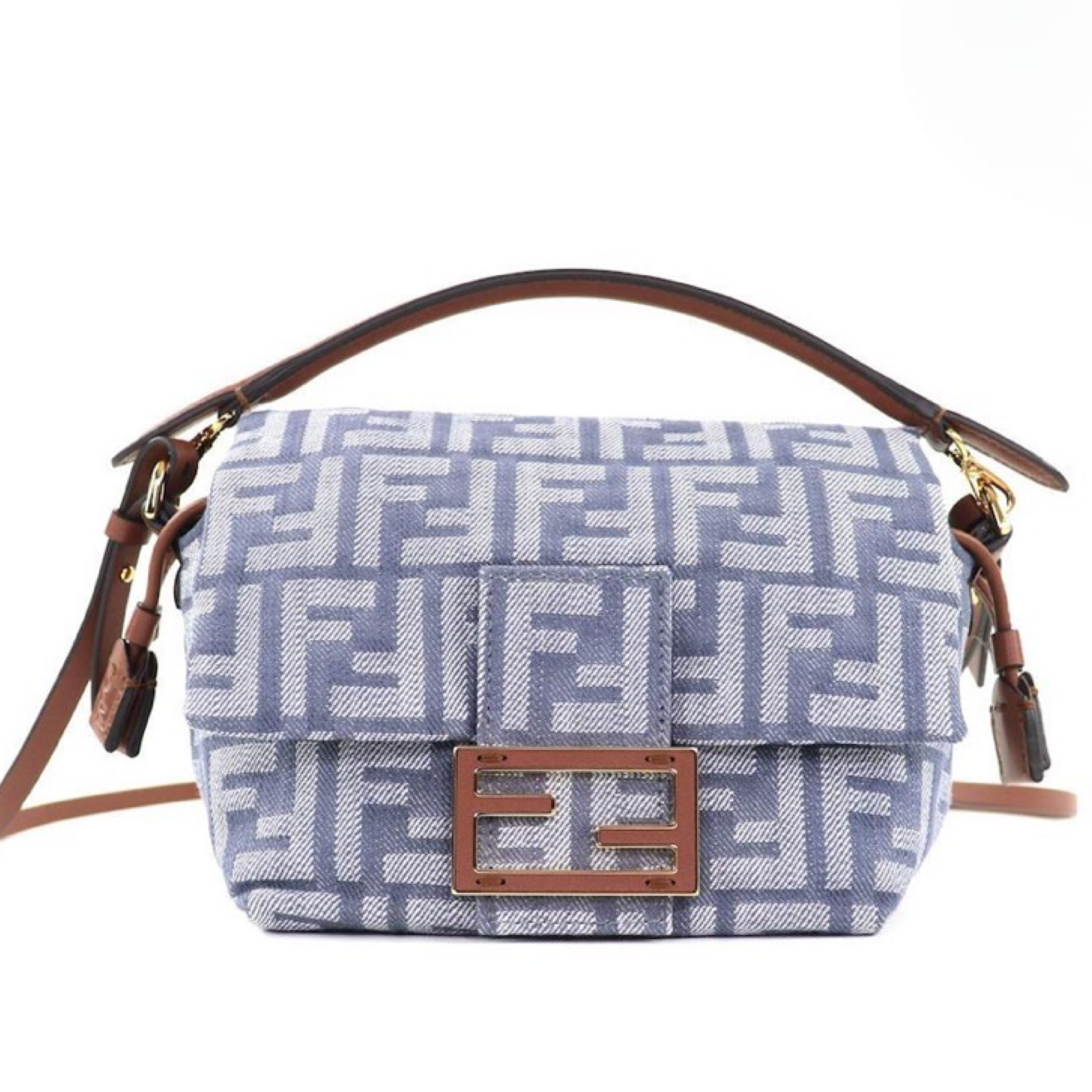 FENDI Mamma Baguette Small Denim Zucca FF Shoulder Bag Grey – Unused Condition Previously Owned Authentic