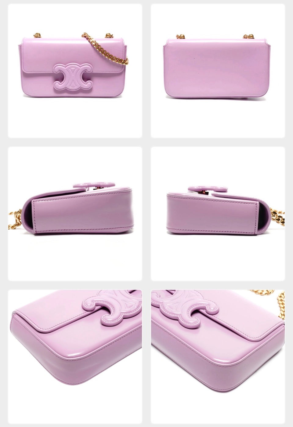 CELINE Triomphe Chain Shoulder Bag Pink Shiny Calfskin | Authentic Previously Owned
