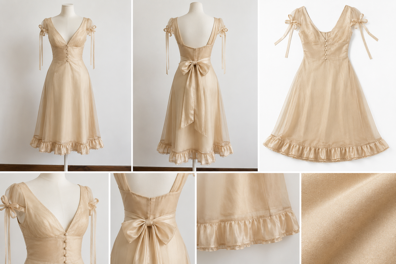 Apricot Satin Ruffle Hem Midi Dress | Vintage Party Guest Dress