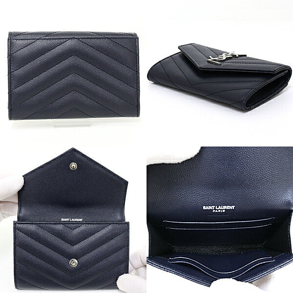 SAINT LAURENT – Small Envelope Bifold Wallet – Navy Leather – Italy – 100% Authentic Previously Owned UNUSED / Pristine Condition ~41% Off MSRP