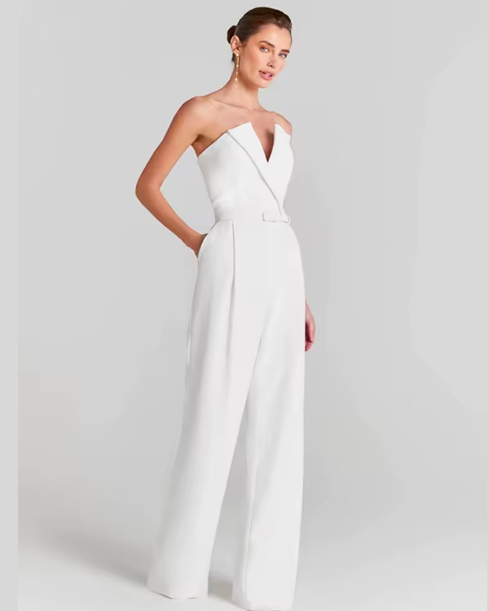 White Embellished Knit Top & Full-Length Pants Elegant Matching Set