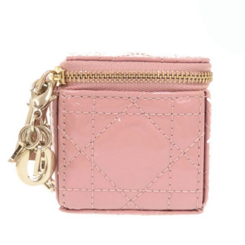 Christian Dior Lady Dior Chain Cube Micro Clutch Pink Patent Leather Previously owned Authentic