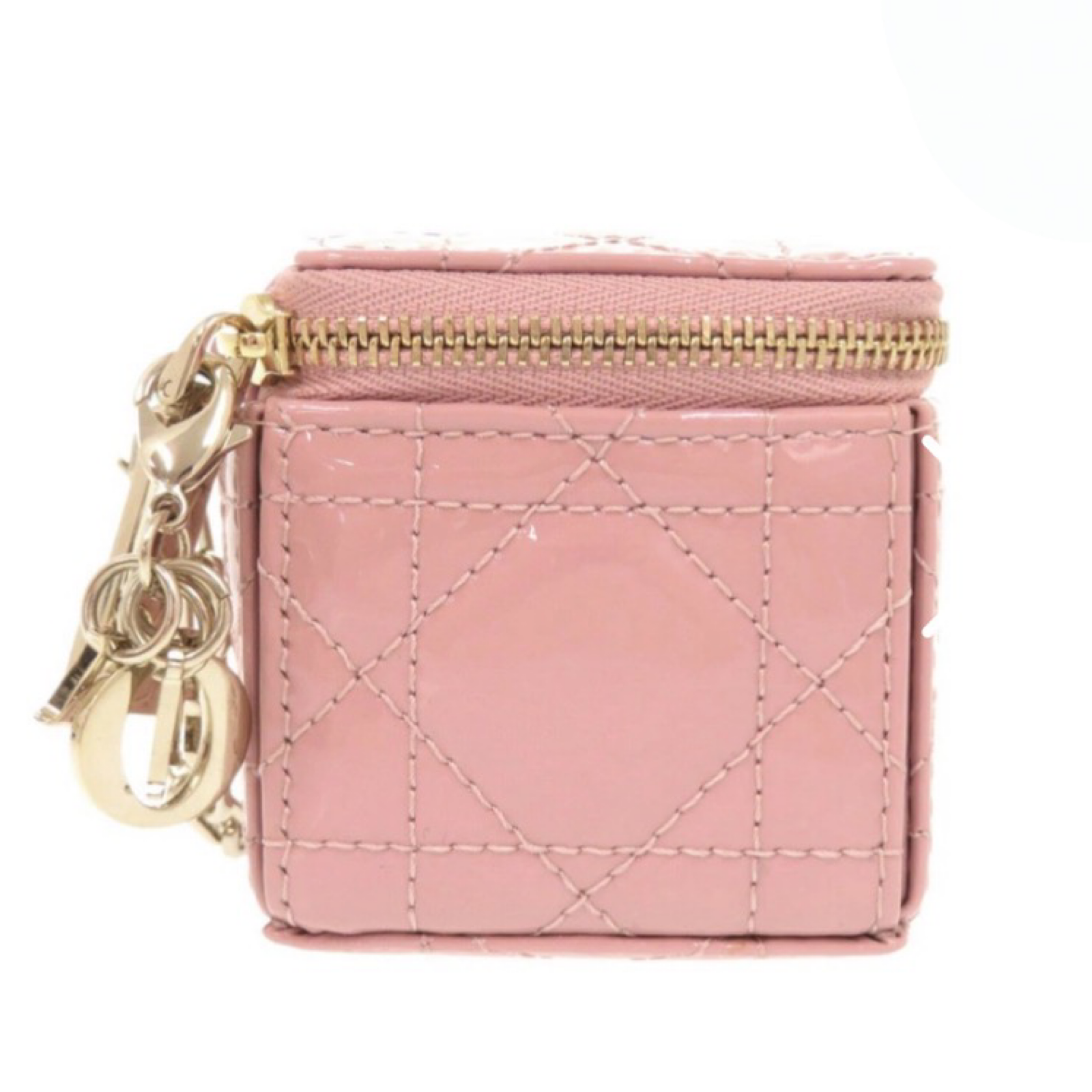 Christian Dior Lady Dior Chain Cube Micro Clutch Pink Patent Leather Previously owned Authentic