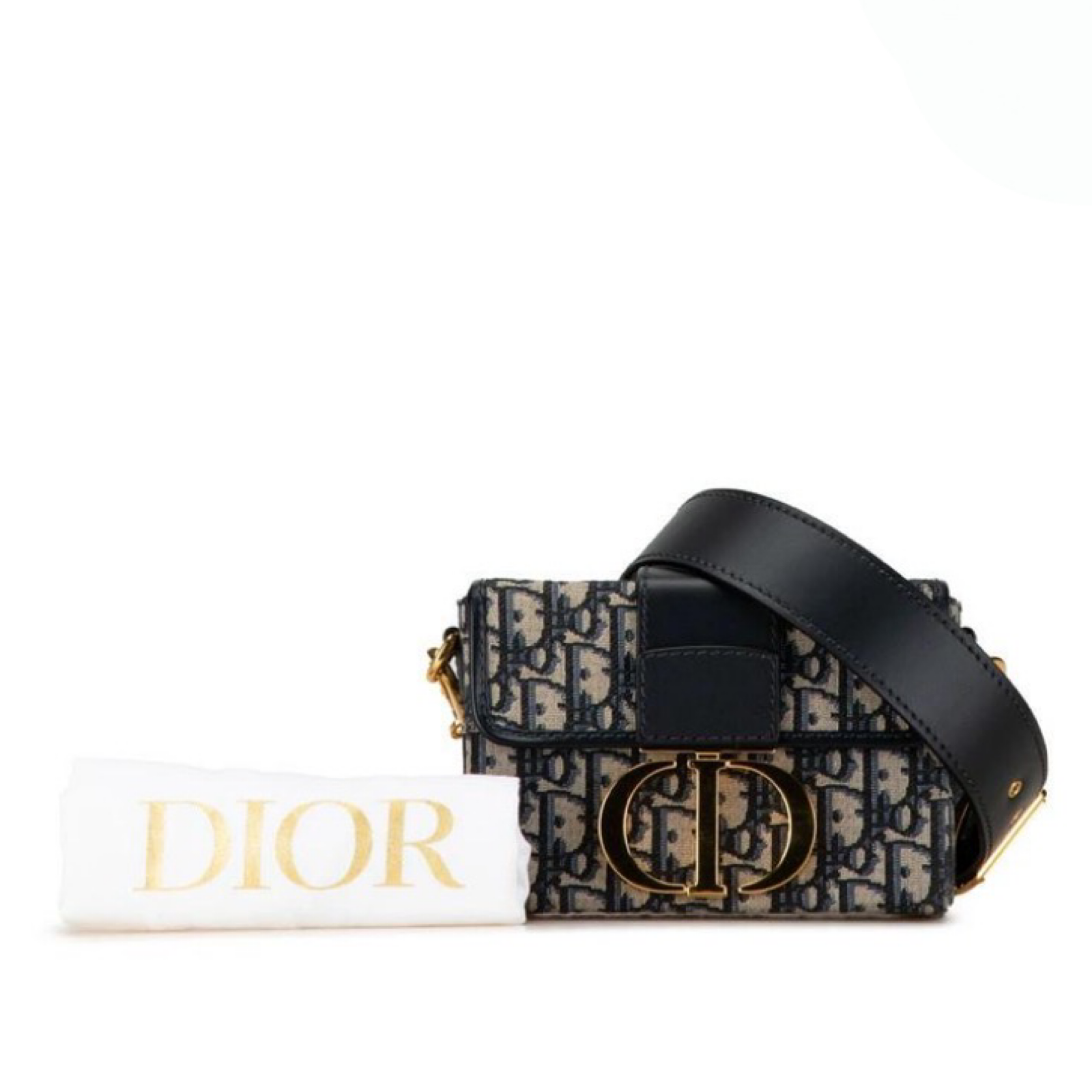 Christian Dior 30 Montaigne Oblique Jacquard Crossbody Shoulder Bag Navy Beige Authentic– Previously Owned