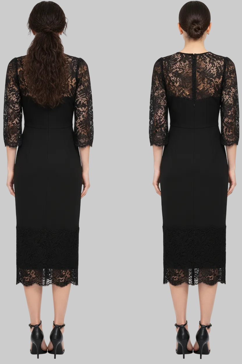 Crystal Embellished Neckline Lace Midi Dress