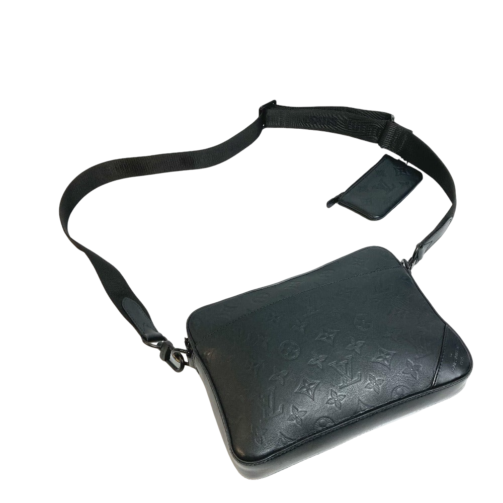 Louis Vuitton Duo Messenger Sling Bag Black Monogram Shadow Leather