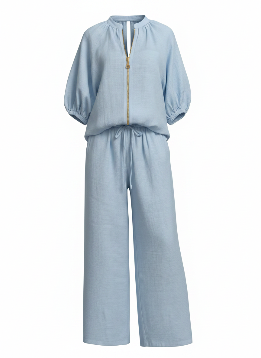 Solid Wide-Leg 2-Piece Pant Set