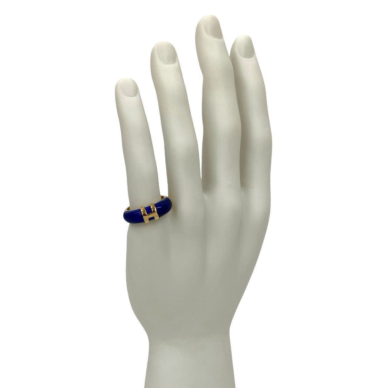 HERMÈS – H Logo Motif Ring – 18K Yellow Gold & Lapis Lazuli – Women –