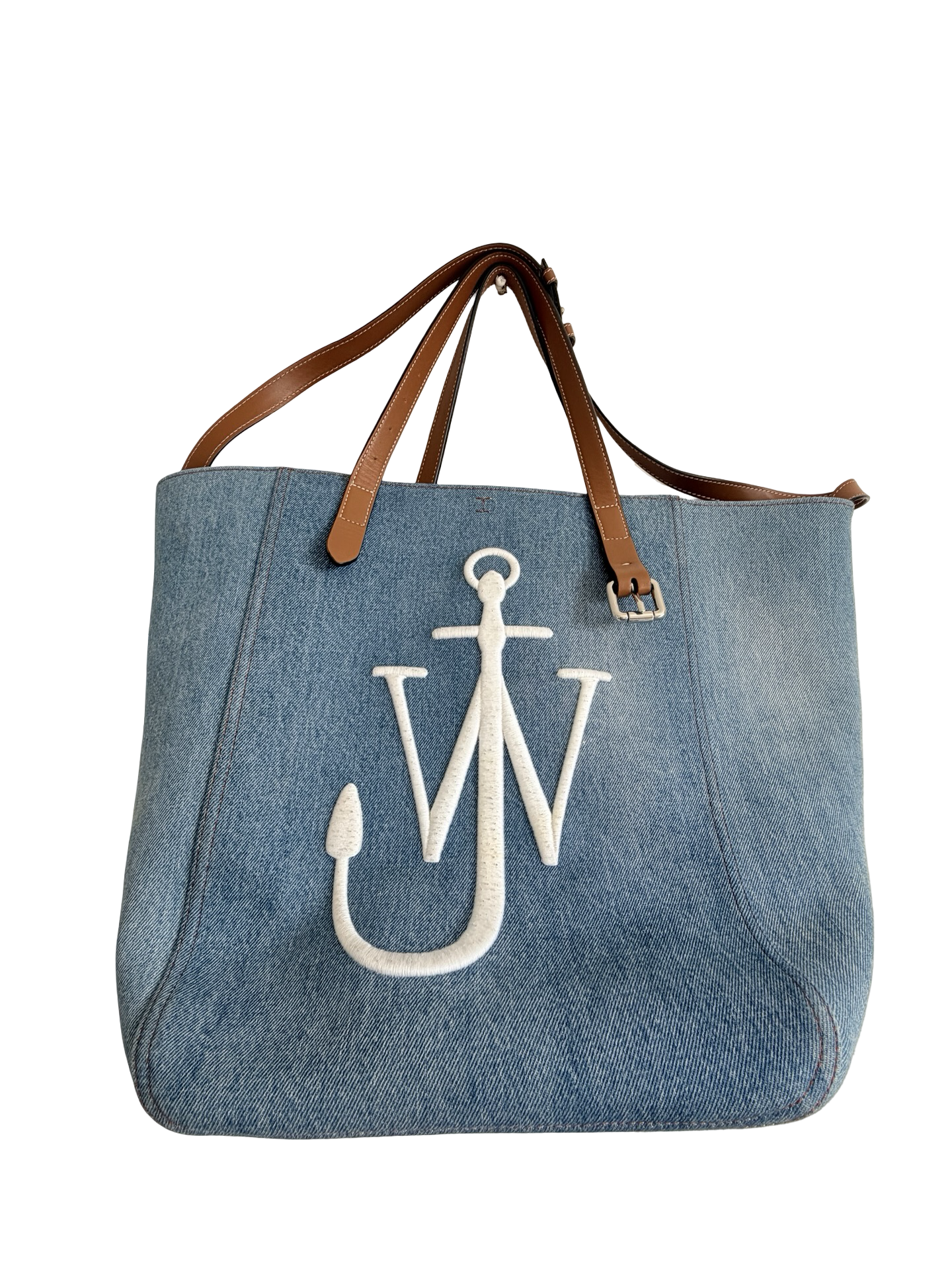JW Anderson Belt Cabas Denim Tote Bag – Blue & Cognac Authentic Previously Owned