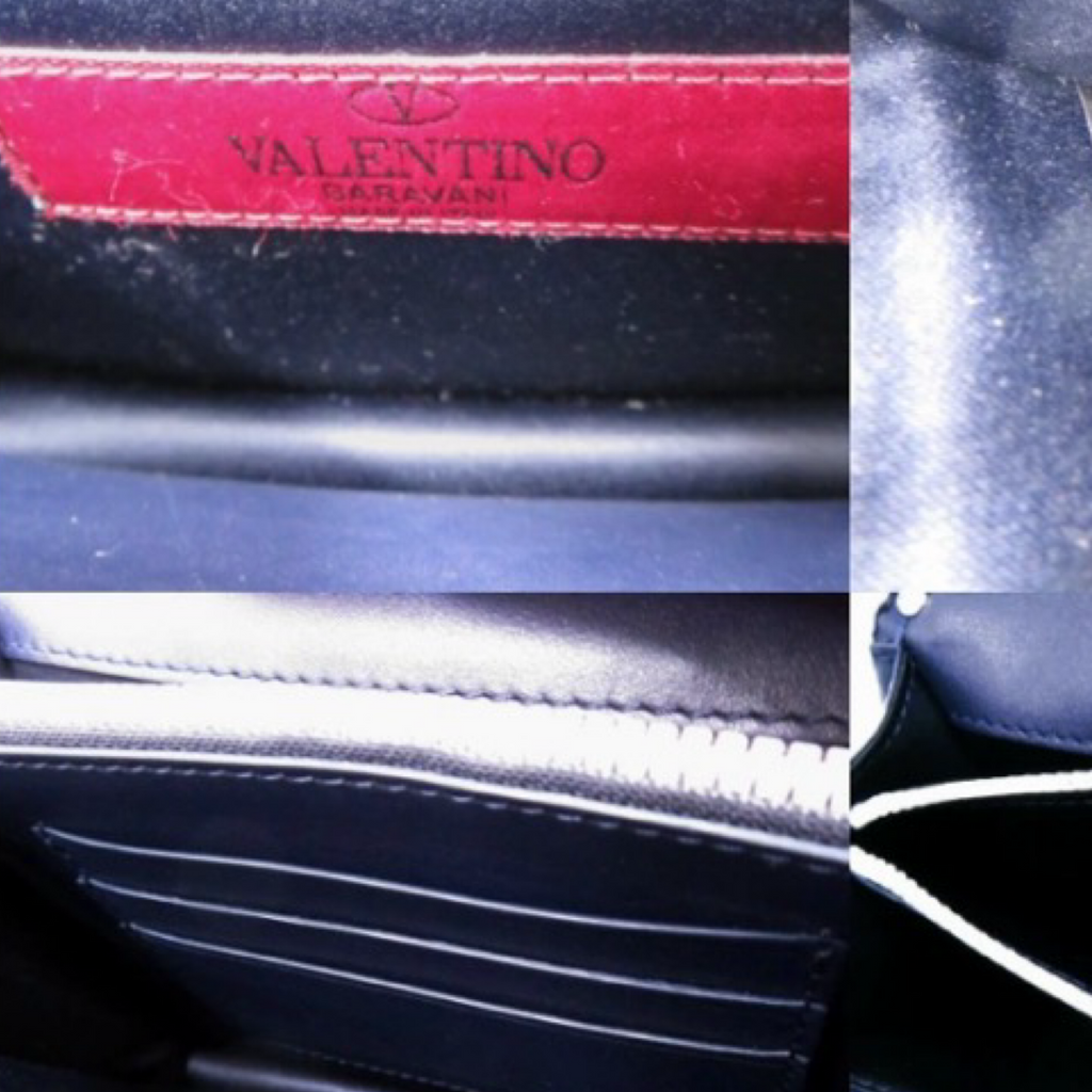 VALENTINO GARAVANI Free Rockstud Spike Leather Shoulder Bag — Navy & White Authentic Previously Owned