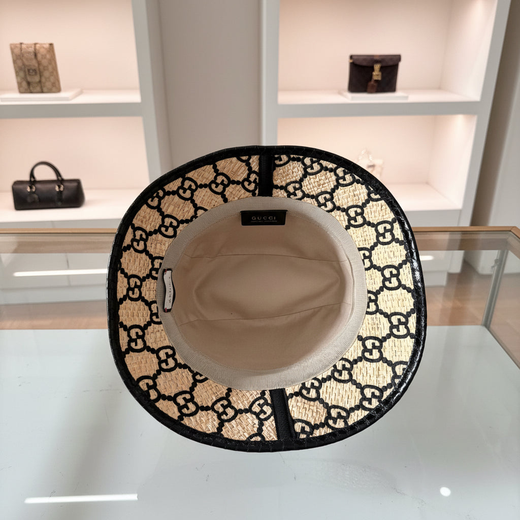 Gucci GG Straw Fedora Hat Like New Previously Owned Authentic