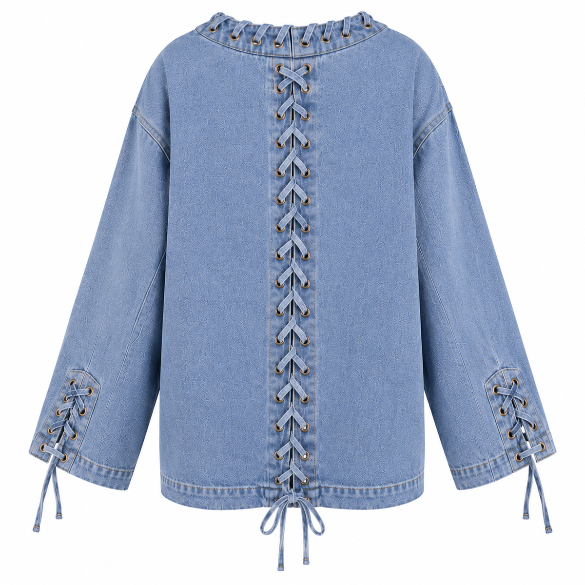 L’LUXE Lace-Up Oversized Denim Jacket – Sky Blue