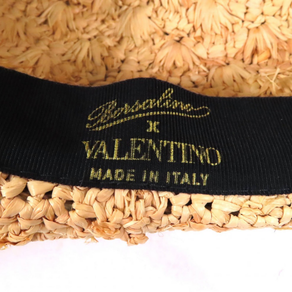Valentino x Borsalino Straw Panama Hat Natural - Embroidered Logo Previously Owned Pristine Authentic