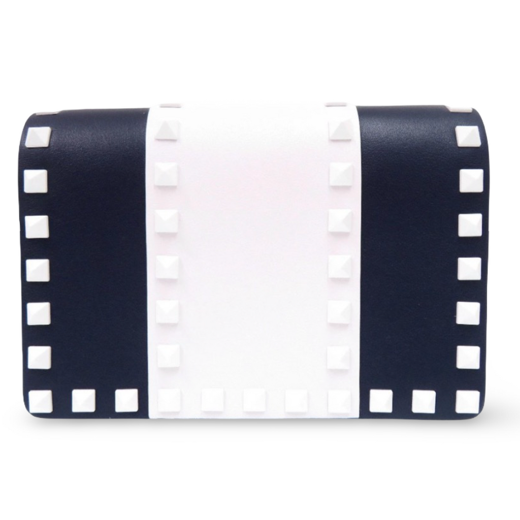 VALENTINO GARAVANI Free Rockstud Spike Leather Shoulder Bag — Navy & White Authentic Previously Owned