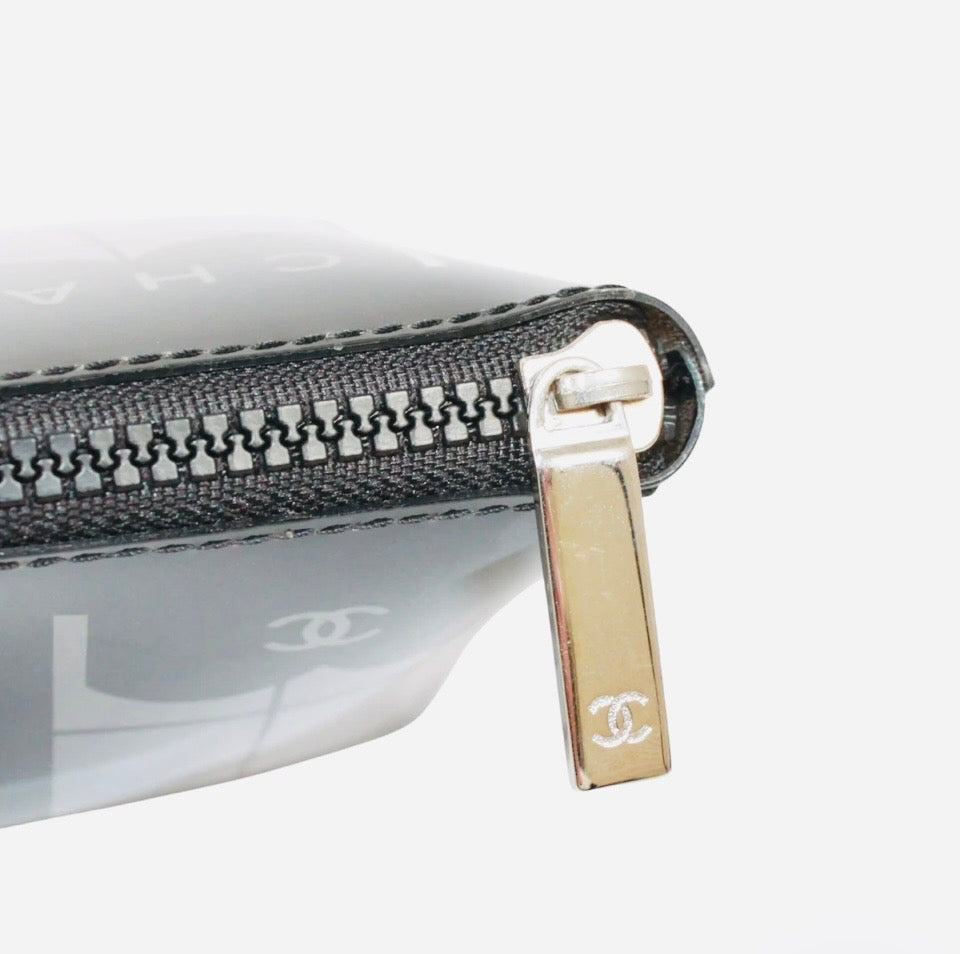 Chanel Windows Line Clear Pouch Black PVC Silver Hardware Previously Owned Authentic