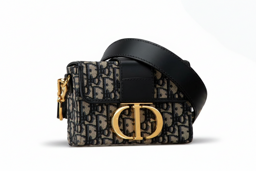Christian Dior 30 Montaigne Oblique Jacquard Crossbody Shoulder Bag Navy Beige Authentic– Previously Owned