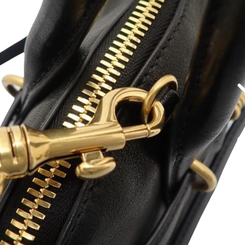 Miu Miu Aventure Top Handle Lambskin Black Gold Hardware 2-Way Shoulder Bag Previously Owned Authentic