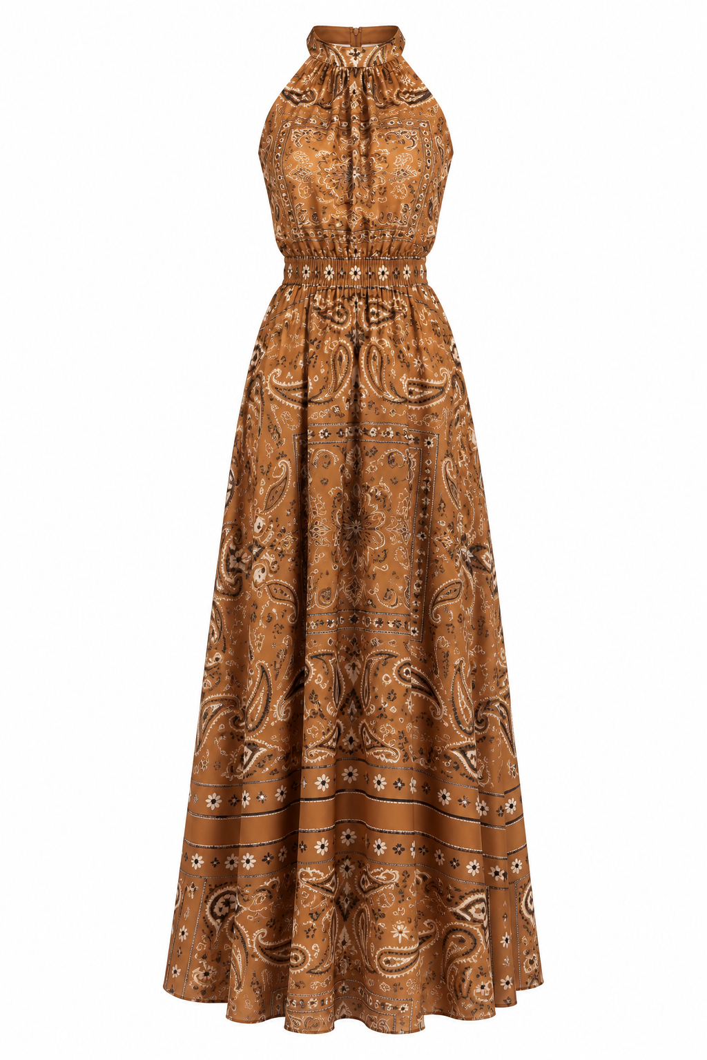 Vintage Paisley Halter Maxi Dress – Brown