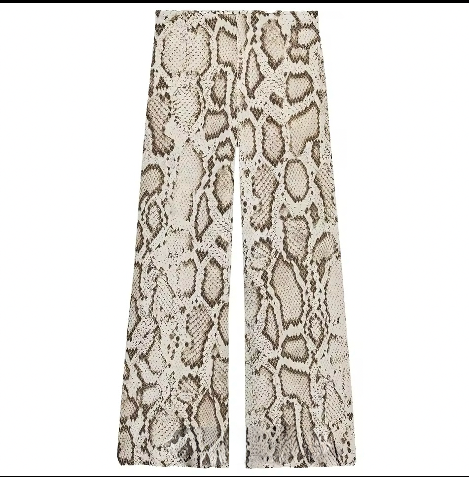 Women’s Snake Print Blouse & Wide-Leg Pants Set | Lightweight Vacation & Summer