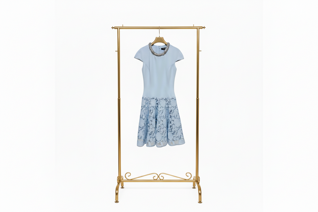 Sky Blue Embellished Lace Hem Mini Dress