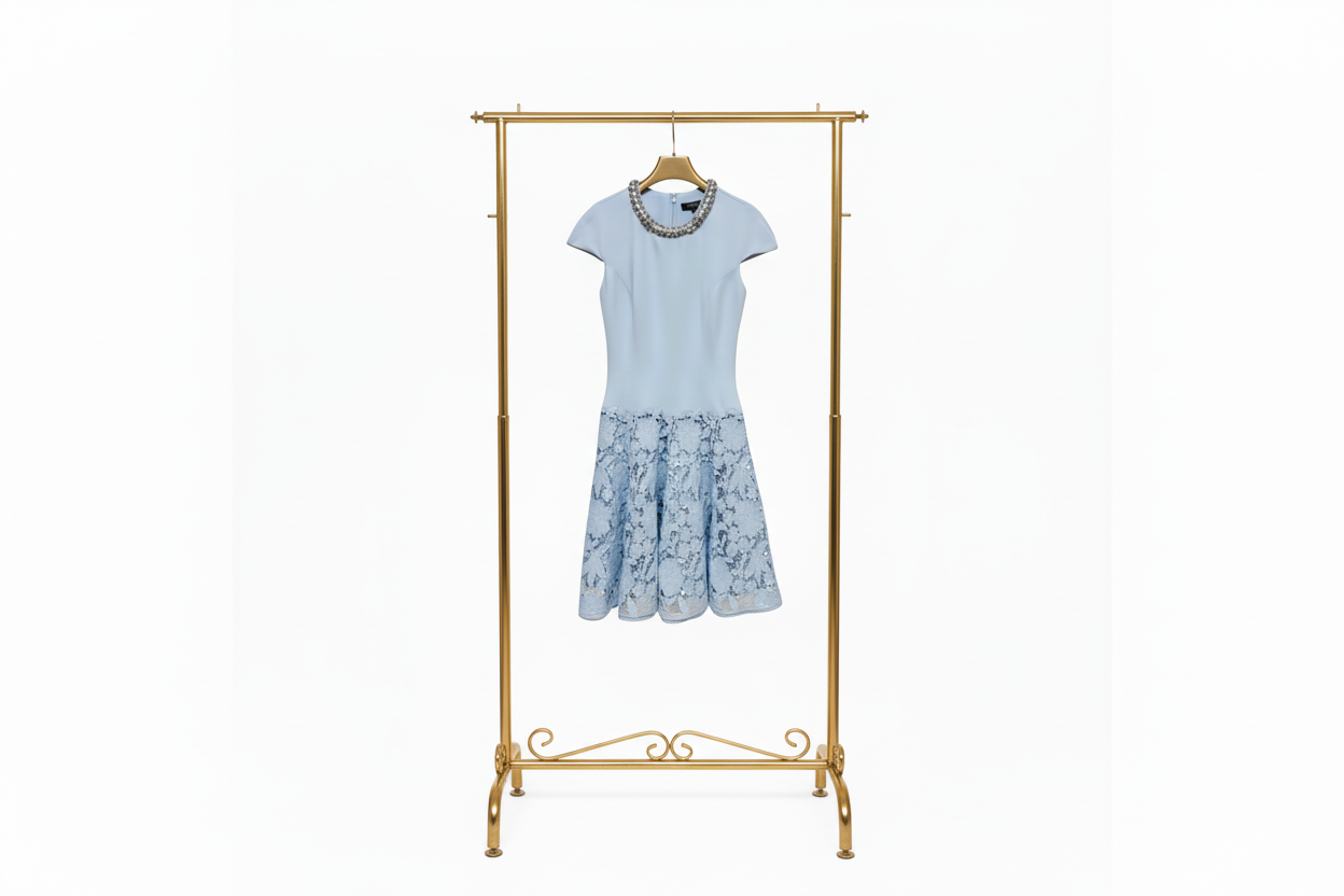 Sky Blue Embellished Lace Hem Mini Dress