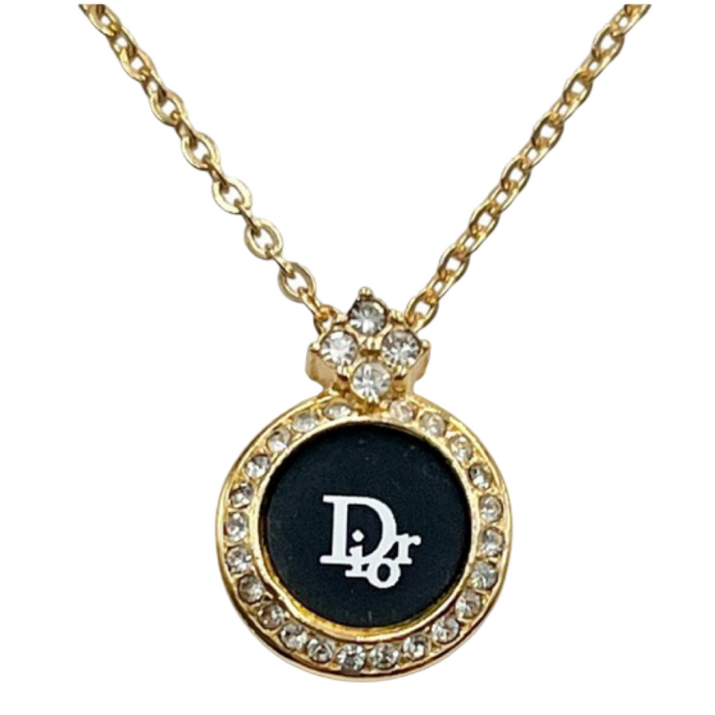 CHRISTIAN DIOR Logo Rhinestone Costume Jewelry Necklace | Previously Owned Authentic